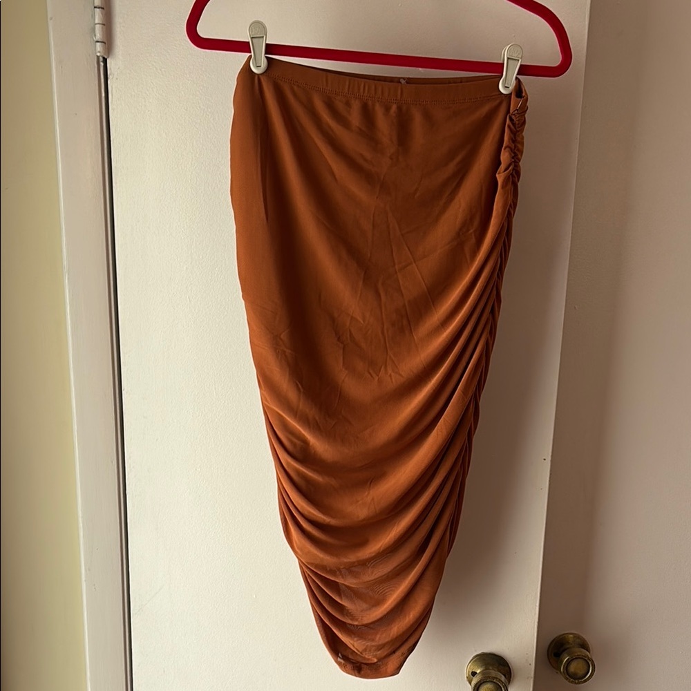 House of Harlow 1960 Brown Orange Ruched Pencil Skirt NWOT